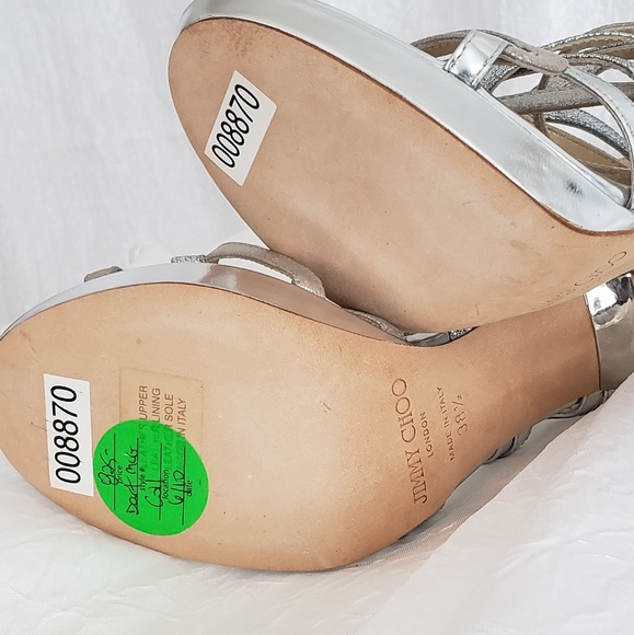 JIMMY CHOO DART MIRROR GLITTER SILVER STRAPPY NWT - Picture 7 of 8